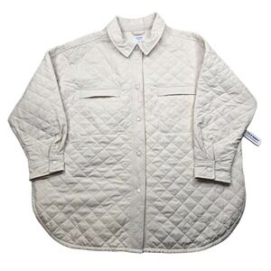 Old Navy Quilted Jacket Womens 2X Plus White Cream‎ Snap Lt Weight NEW